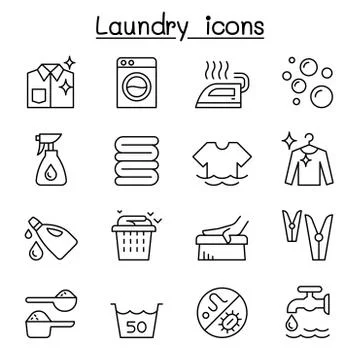 Laundry icon set in thin lline style Stock Illustration