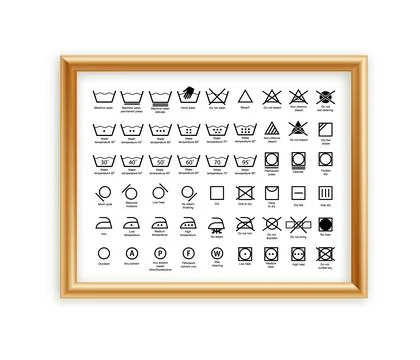 Laundry icon set with washer symbols, hand wash pictograms, and cleaning service Stock Illustration