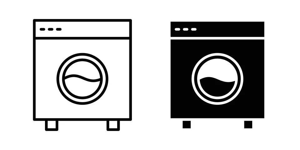 Laundry icon solid, line, and editable vector set. Stock Illustration