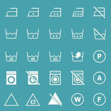 Laundry icons on blue background Stock Illustration