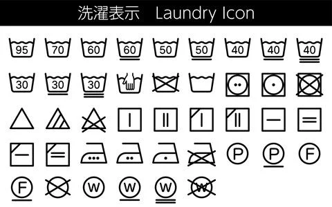 Laundry Label Icon Set - Translation: Laundry label Illustrazione stock