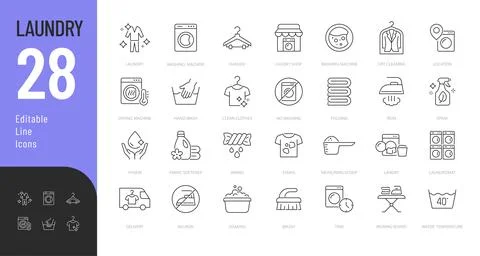 Laundry Line Editable Icons set. Stock Illustration