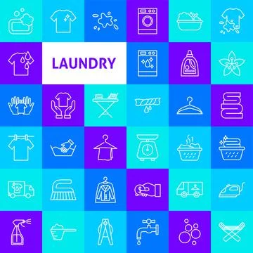 Laundry Line Icons Stock Illustration