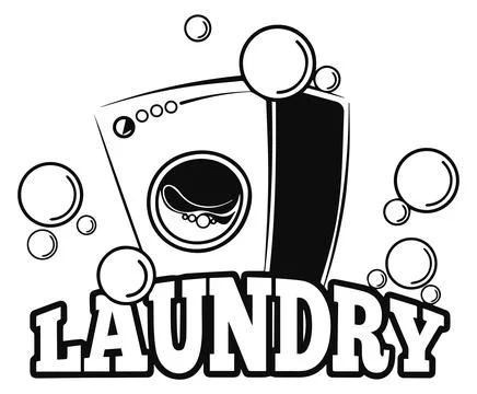 Laundry logo. Black washing machine with bubble symbol Stock Illustration