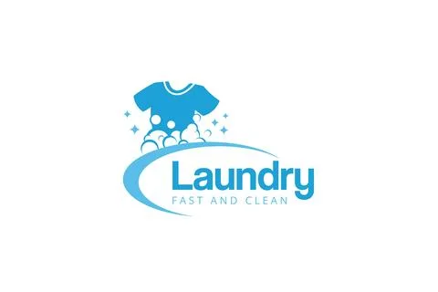Laundry logo design template. Clothes illustration with detergent bubbles f.. Stock Illustration