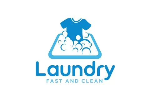 Laundry logo design template. Clothes illustration with detergent bubbles f.. Stock Illustration