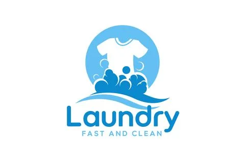 Laundry logo design template. Clothes with detergent bubbles illustration f.. Stock Illustration