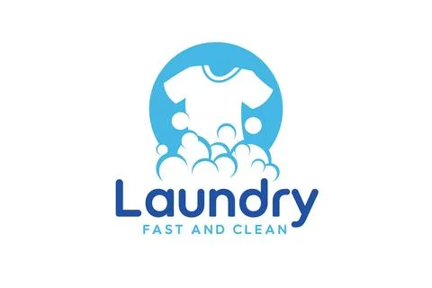 Laundry logo design template. Clothes illustration with detergent bubbles f.. Stock Illustration