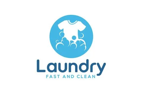 Laundry logo design template. Clothes illustration with detergent bubbles f.. Stock Illustration