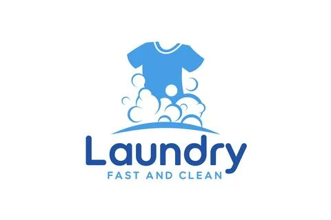 Laundry logo design template. Clothes illustration with detergent bubbles f.. Stock Illustration