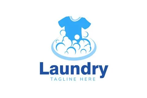 Laundry logo design template. Clothes illustration with detergent bubbles f.. Stock Illustration