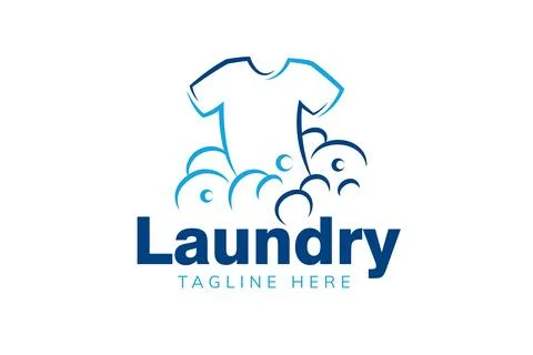 Laundry logo design template. Clothes illustration with detergent bubbles f.. Stock Illustration