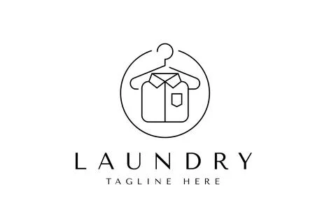 Laundry logo design template. Combination from shirt, hanger, and washing m.. Illustrazione stock