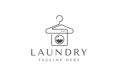 Laundry logo design template. Creative logo of hanger and washing machine c.. Stock Illustration