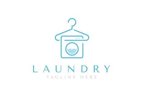 Laundry logo design template. Creative logo of hanger and washing machine c.. Stock Illustration