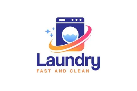 Laundry logo design template. Fast and clean laundry service logo with wash.. Stock Illustration