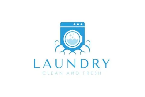 Laundry logo design template. Washing machine with bubbles illustration con.. Stock Illustration