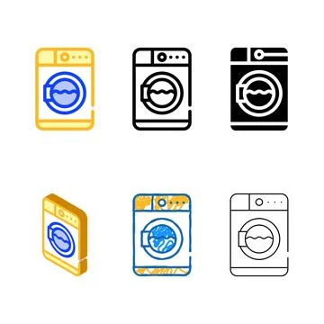 Laundry machine color icon vector isolated types Stock Illustration