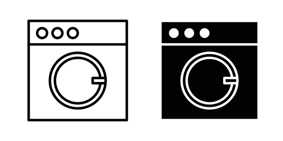 Laundry machine icon logo. Outline style icons with flat versions Stock Illustration