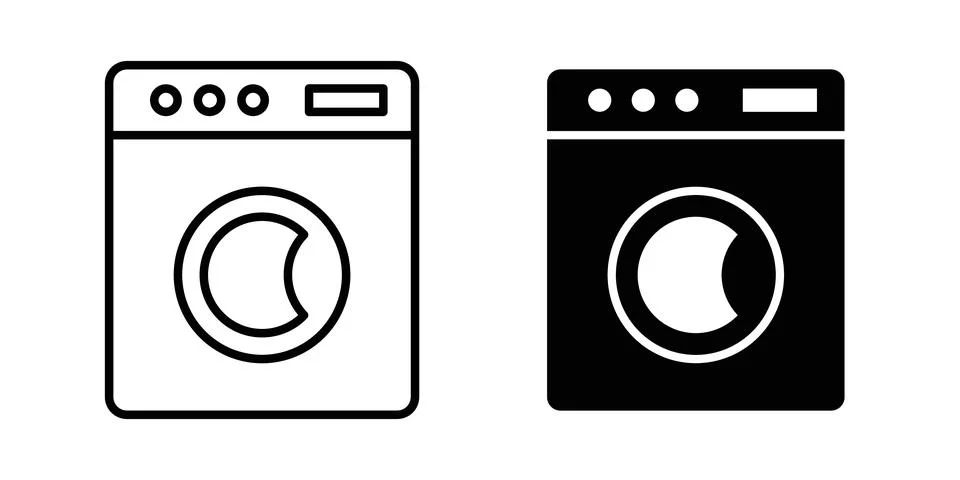 Laundry machine icon thin line and clipart style vector set Illustrazione stock