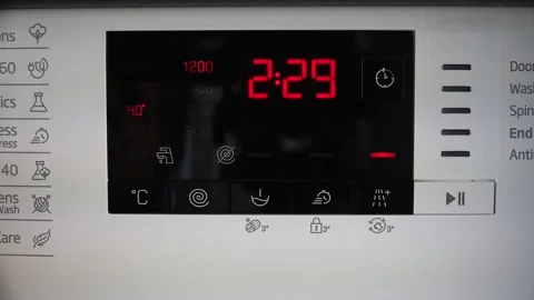 Laundry Machine, Switch On, Off Programming Button  Washing Disinfecting, Clean Video stock 303339186