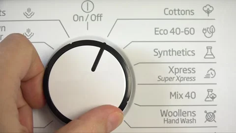 Laundry Machine, Switch On, Off Programming Button  Washing Disinfecting Video stock 323267036