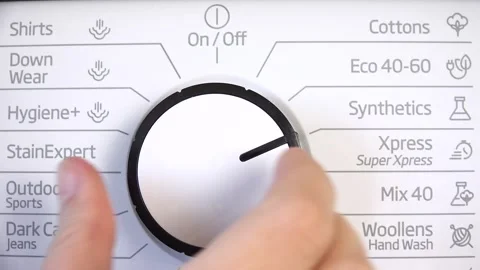 Laundry Machine, Switch On, Off Programming Button Washing Disinfecting Cleaning Video stock 341387467