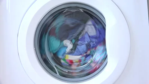 Laundry Machine Washing Disinfecting, Cleaning Clothes Chores Working in Laundry Stock Footage 340756022