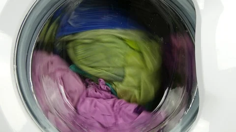 Laundry Machine Washing Spinning and Rotating Wet Clothes Stock-Footage 94753199