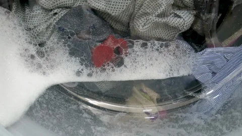 Laundry Machine Working Spinning and Rotating Wet Clothes with Big Speed (cen Vídeo Stock 126941041