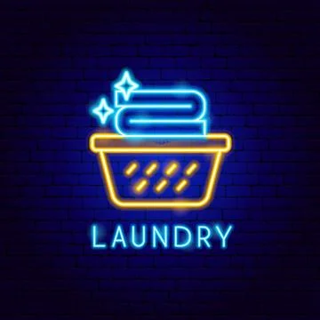 Laundry Neon Label Stock Illustration