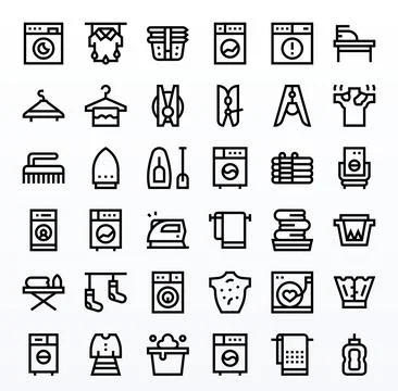 Laundry Professional Vector Set with 36 Bold Line PIXEL Perfect 256x256 Icons Stock Illustration