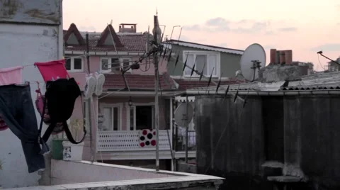 Laundry on rooftop Istanbul Stock Footage 64710445