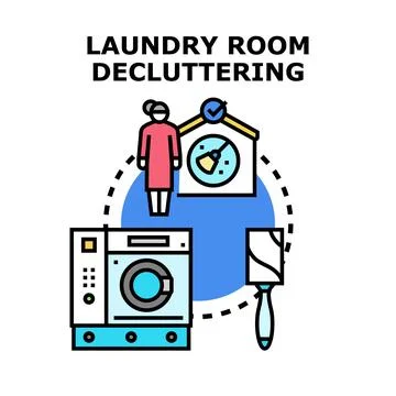 Laundry room decluttering, cleaning, and organizing activities Stock Illustration