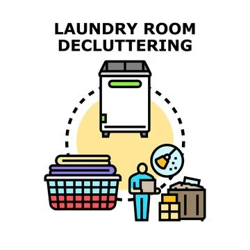 Laundry room decluttering process organizing household space Illustrazione stock