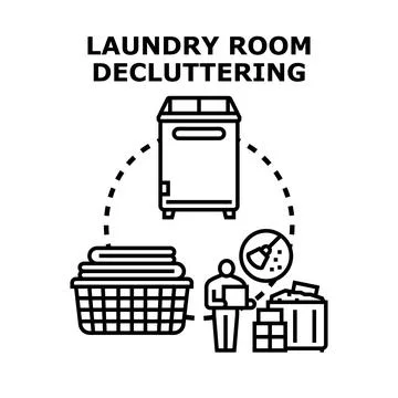 Laundry room decluttering process organizing household space Stock Illustration