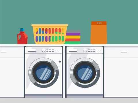 Laundry room interior vector background Stock Illustration