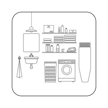 Laundry room line interior. Stock Illustration