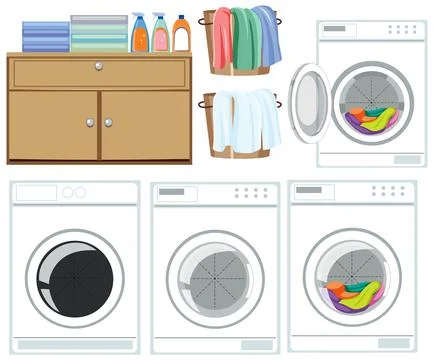 Laundry room objects set Stock Illustration
