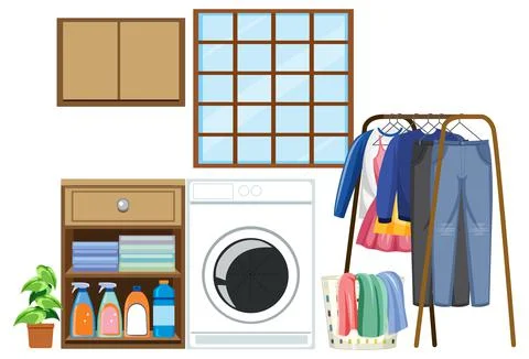 Laundry room objects set Stock Illustration