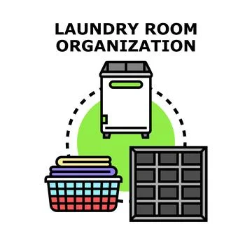 Laundry room organization system planning efficiently managing household task Stock Illustration