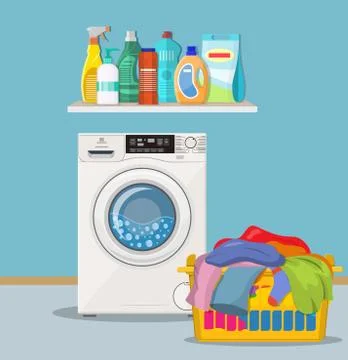 Laundry room with washing machine Illustrazione stock