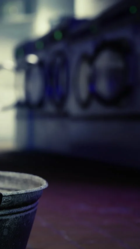 Laundry scene with basin in a washing area during evening hours Stock Footage 342456901