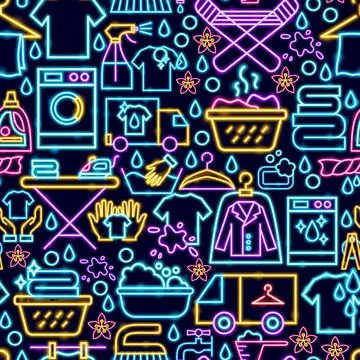 Laundry Seamless Neon Pattern 스톡 일러스트