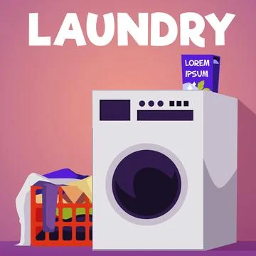 Laundry service advertising poster, flat vector illustration. Illustrazione stock