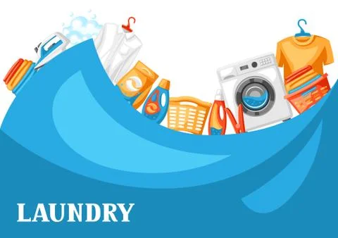 Laundry service background with professional items. Stock Illustration