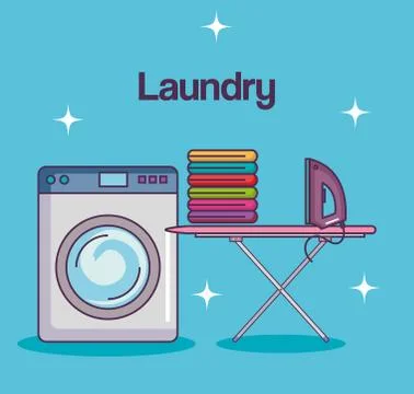 Laundry service clean wash machine table ironing cloth Illustrazione stock