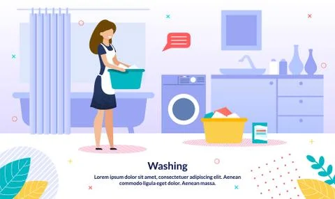Laundry Service Flat Vector Advertising Banner Stock Illustration