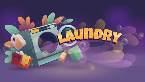 Laundry service posters with washing machine Stock Illustration