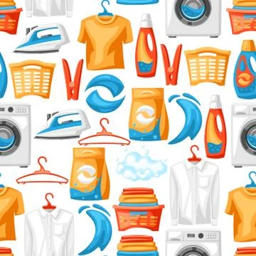 Laundry service seamless pattern with professional items. Illustrazione stock